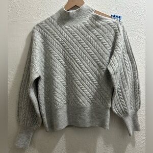 Express light  grey cable-knit mock-neck sweater one cold shoulder size XS
